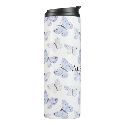 Paarse Witte Vlinders Verjaardag Thermosbeker (Gedraaid links)