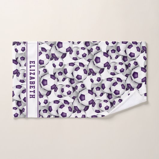 paarse witte voetbal afstuderen gepersonaliseerd bad handdoek (Handdoek)