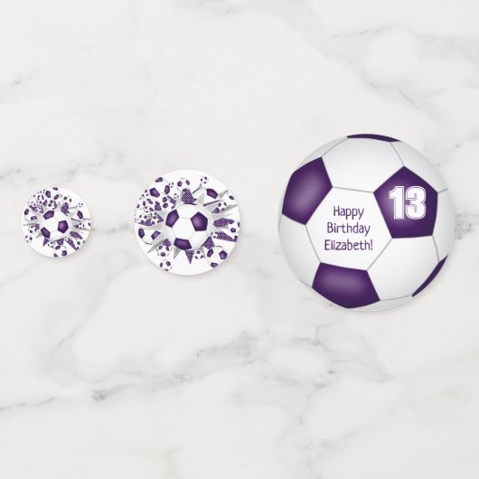 Paarse witte voetbal blowout verjaardagsfeestje confetti (Voorkanten)