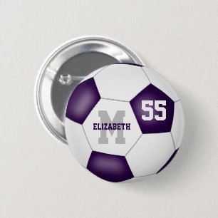 paarse witte voetbal team kleuren gepersonaliseerd ronde button 5,7 cm
