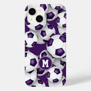 Paarse witte voetbal team kleuren sportpatroon Case-Mate iPhone 14 hoesje