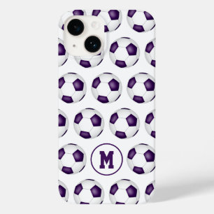 paarse witte voetballen patroon monogram Case-Mate iPhone 14 hoesje