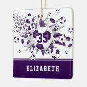 Paarse witte voetballen sterren gepersonaliseerd keramisch ornament (Links)