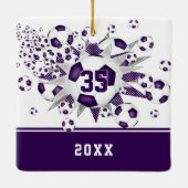 Paarse witte voetballen sterren gepersonaliseerd keramisch ornament (Achterkant)