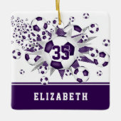 Paarse witte voetballen sterren gepersonaliseerd keramisch ornament (Voorkant)