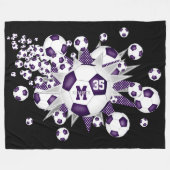 paarse witte voetballen sterren meisjes sportkamer fleece deken (Voorkant (Horizontaal))