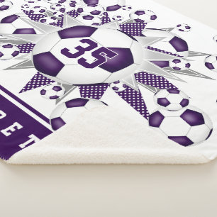 paarse witte voetballen sterren meisjes sportkamer sherpa deken
