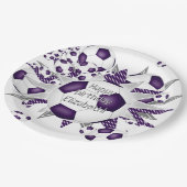 Paarse witte voetballen sterren verjaardag papieren bordje (Gekanteld)