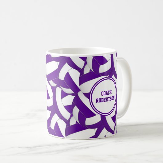 paarse witte volleybal team kleuren coach cadeau koffiemok (Voorkant rechts)