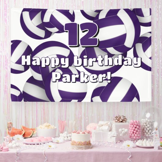 paarse witte volleybals kinder verjaardagsfeestje spandoek (Feest)
