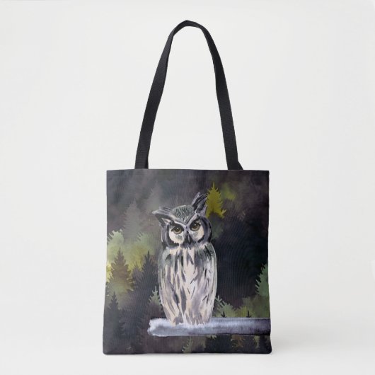 Paarse witte Waterverf bos sneeuw uil Tote Bag (Voorkant)