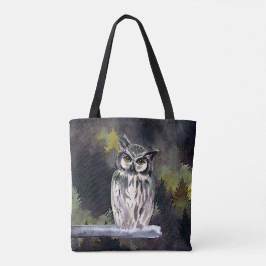 Paarse witte Waterverf bos sneeuw uil Tote Bag (Achterkant)
