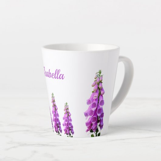 Paarse witte wilde bloemen bloemenroze naam latte mok (Rechterhoek)