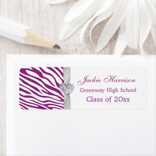 Paarse witte zebra lint, hart Afstuderen label (Insitu)