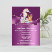 Paarse witte zeepaardstrand glitter goud nautisch kaart (Staand voorkant)