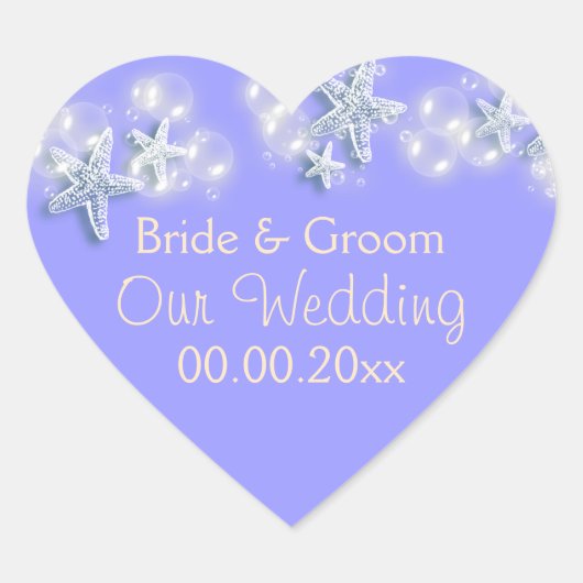 Paarse witte zeester strand jubileum hart sticker (Voorkant)
