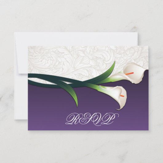 Paarse, witte zilver Calla Lily Wedding RSVP-kaart RSVP Kaartje (Voorkant)