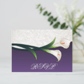 Paarse, witte zilver Calla Lily Wedding RSVP-kaart RSVP Kaartje (Staand voorkant)