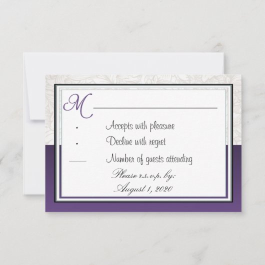 Paarse, witte zilver Calla Lily Wedding RSVP-kaart RSVP Kaartje (Achterkant)