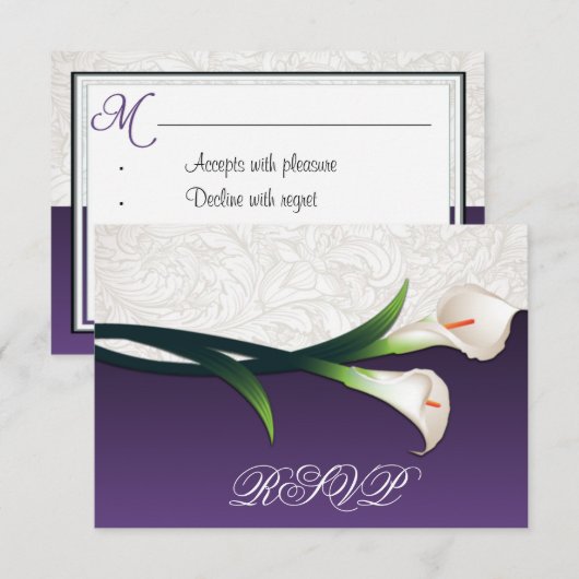 Paarse, witte zilver Calla Lily Wedding RSVP-kaart RSVP Kaartje (Voorkant / Achterkant)