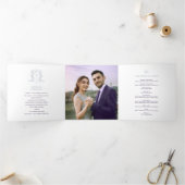 Paarse witte zilveren foto kroonmonogram bruiloft drieluik programma (Binnen)