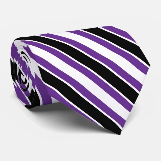Paarse witte zwarte geometrische strepen stropdas (Opgerold)