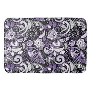 Paarse Witte Zwarte Paisley Print Patroon Badmat