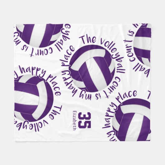 paarse witvolleybalrechtbank gelukkig plaats fleece deken (Voorkant (Horizontaal))