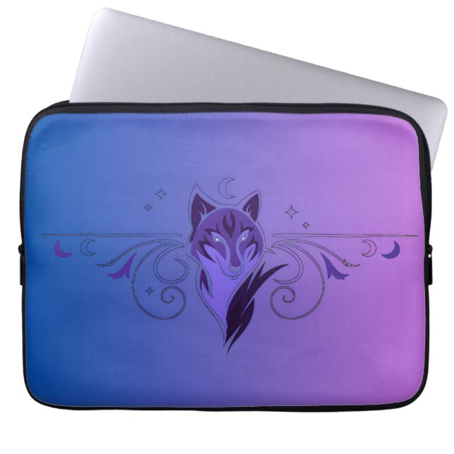 Paarse wolf laptophoes laptop sleeve (Voorkant)