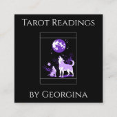 Paarse Wolf & Moon Tarot Lezingen Mystieke Witchy Vierkante Visitekaartje (Voorkant)