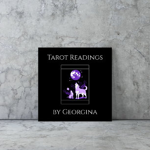 Paarse Wolf & Moon Tarot Lezingen Mystieke Witchy Vierkante Visitekaartje