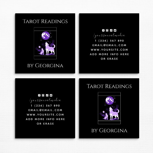 Paarse Wolf & Moon Tarot Lezingen Mystieke Witchy Vierkante Visitekaartje