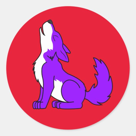 Paarse Wolf Pup Howling Ronde Sticker (Voorkant)