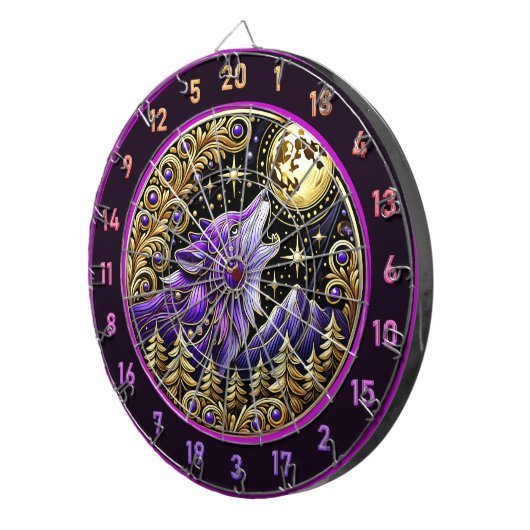 Paarse wolf tegen Sterrennacht Dartbord (Voorkant Rechts)