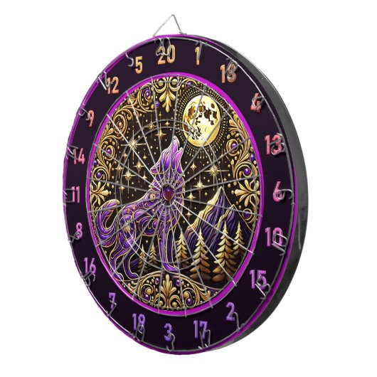 Paarse wolf tegen Sterrennacht Dartbord (Voorkant Rechts)