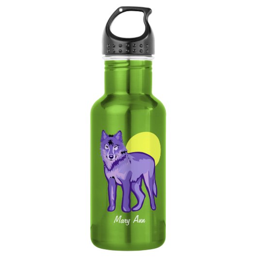 Paarse Wolf Volle Maan Waterfles (Voorkant)
