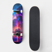 Paarse wolken en boomeiland bij het meer persoonlijk skateboard (Voorkant)