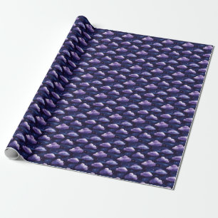 Paarse wolken en sterren op zwart cadeaupapier