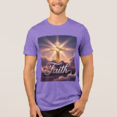 Paarse Wolken Gouden Kruis Geloof Tri-Blend Shirt (Voorkant)