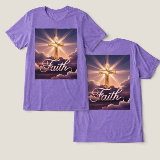 Paarse Wolken Gouden Kruis Geloof Tri-Blend Shirt (Ontwerp Voorkant & Achterkant)