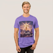 Paarse Wolken Gouden Kruis Geloof Tri-Blend Shirt (Voorkant volledig)