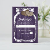 Paarse Wood Mason Jar Hearts Initialen Wedding RSV RSVP Kaartje (Staand voorkant)