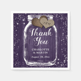 Paarse Wood Mason Jar Twee Harten Dank U Trouwen Servet