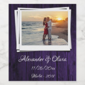 Paarse Wooden Foto Weddenschap Wijn Label Etiket (Enkel label)
