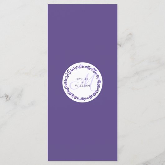 Paarse Woodsy bruiloft receptie Ultra Violet Menu (Achterkant)