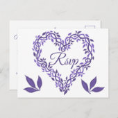 Paarse Woodsy Wedding Ultra Violet RSVP Hart Uitnodiging Briefkaart (Voorkant / Achterkant)