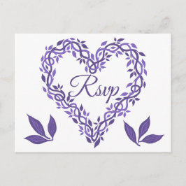 Paarse Woodsy Wedding Ultra Violet RSVP Hart Uitnodiging Briefkaart