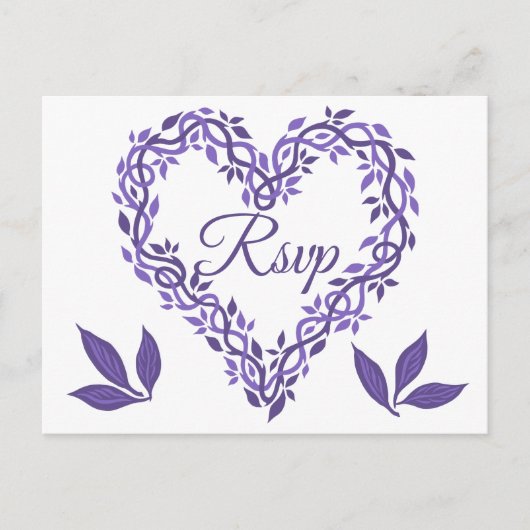 Paarse Woodsy Wedding Ultra Violet RSVP Hart Uitnodiging Briefkaart (Voorkant)