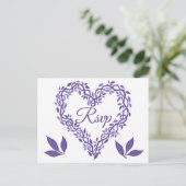 Paarse Woodsy Wedding Ultra Violet RSVP Hart Uitnodiging Briefkaart (Staand voorkant)