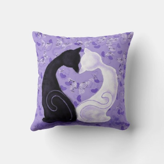 Paarse Worpkussen Paar Kat Hart Vlinders Kussen (Achterkant)